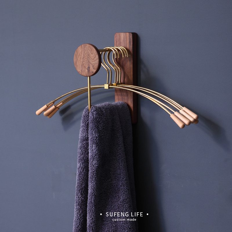 Walnut Hanger Wall Hanging Hanger Storage Rack Bedroom Brass Hanger Household Simple Storage Rack