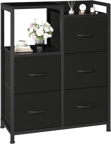 5 Drawer White Dressers For Bedroom 2 Tier Shelf Shelf Small Fabric Dresser For Closet Sturdy Metal Frame Modern Style Storage Cabinets Organization Units For Hallway Rooms