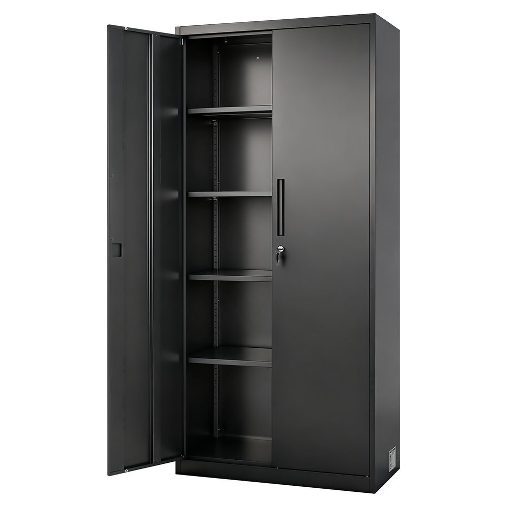 Metal Storage Cabinet, 68.9 In Lockable Steel Garage Cabinet With 4 Adjustable Shelves, 2 Magnetic Doors, 2 Keys, 5 Tiers Tool Storage For Pantry, Warehouse, Basement, Laundry, Office, Black