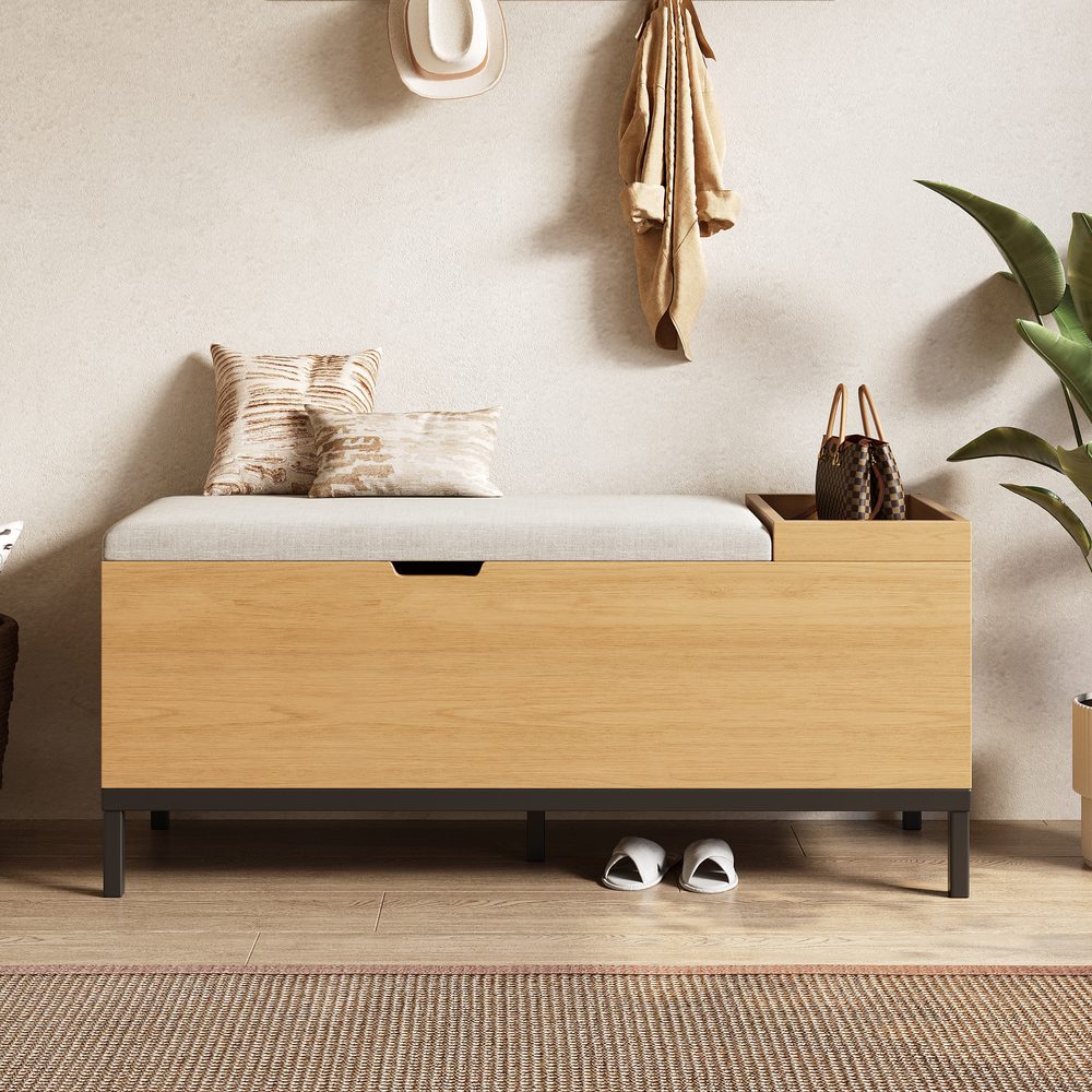 Shoe Bench, Storage Bench, Seat Cabinet, Collapsible Storage Box And Footstool Colour Natural Dimensions WxHxD -115 X 49.5x 40 Cm.