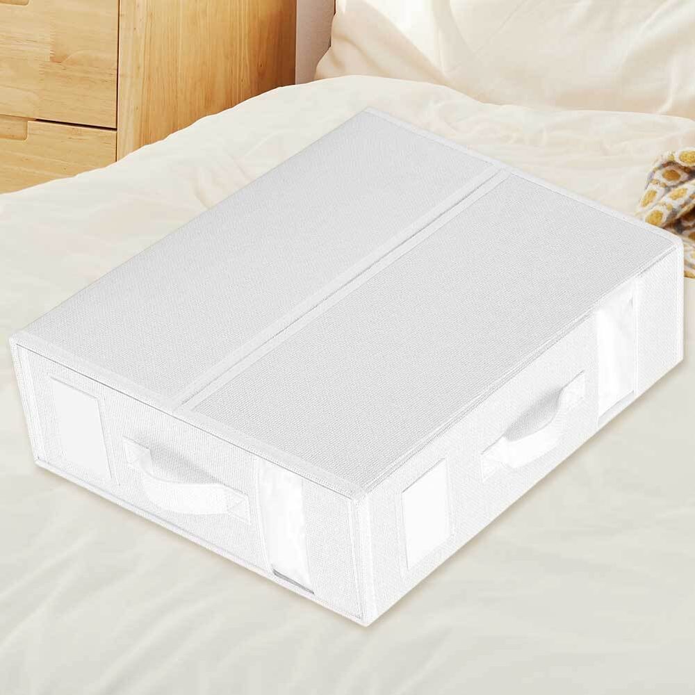 2 Foldable Bed Sheet Set Organizer Fabric Storage Bin Blanket Bedding Container White