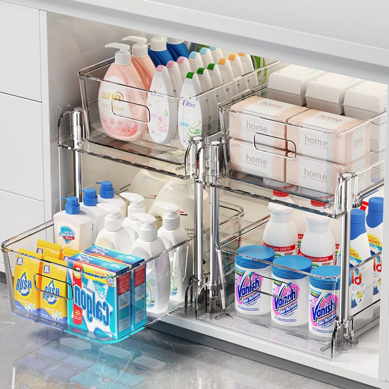 under sink organizer | 下水槽置物架厨房浴室卫生间柜子分层架多功能抽拉式拉篮收纳神器