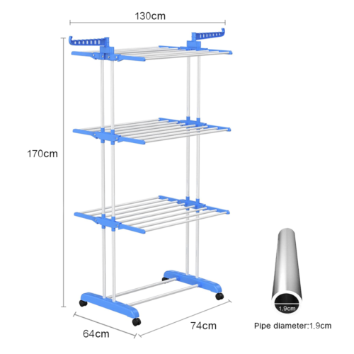 3 Tier Foldable Garment Hanger Clothes Airer Drying Rack Laundry Support Stand 72x23x14
