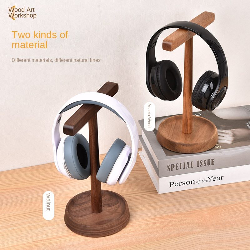 Walnut Wooden Headphone Stand - Real Wood Headphone Holder Display…