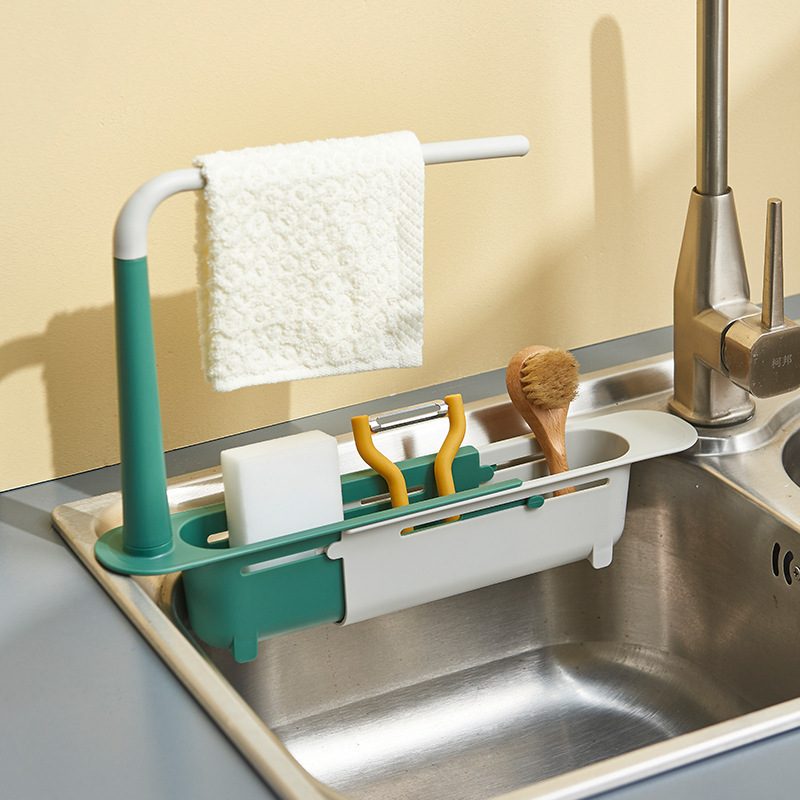 under sink organizer | 多功能水槽伸缩置物架带毛巾杆洗碗海绵置物架简约实用