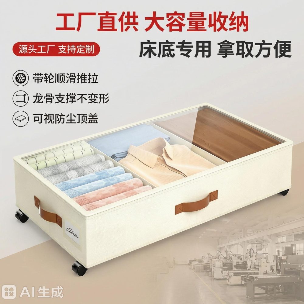 under bed storage | 亚马逊带轮牛津布床底收纳箱衣物杂物分隔式可移动防尘可视整理箱