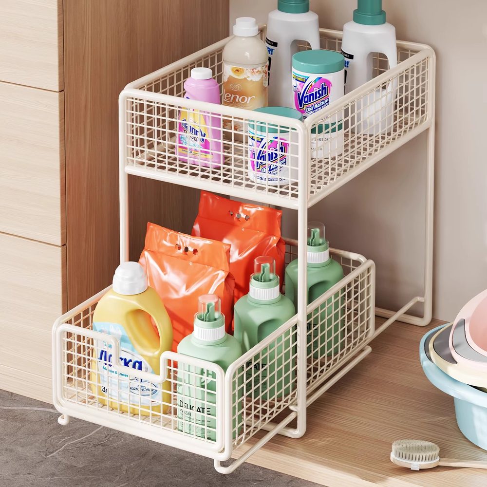 under sink organizer | 下水槽置物架卫生间浴室洗手台橱柜内分层架厨房多功能抽拉式拉篮
