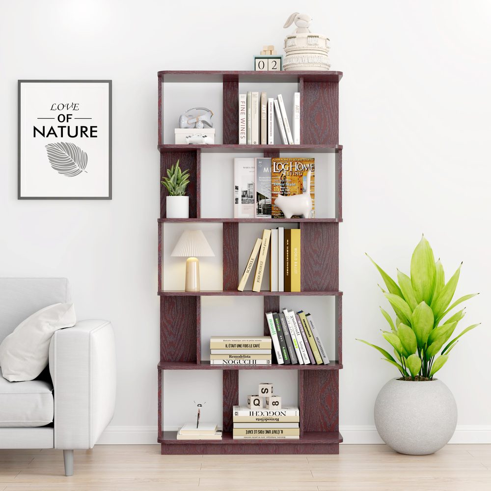 31.5L X 64.56 H Free Combination Bookshelf Modern 5-Tier Open Storage Bookcase MDF Wood Display Shelving For Living Room Home Office Bedroom Decor Organizer, Media Storage Shelves