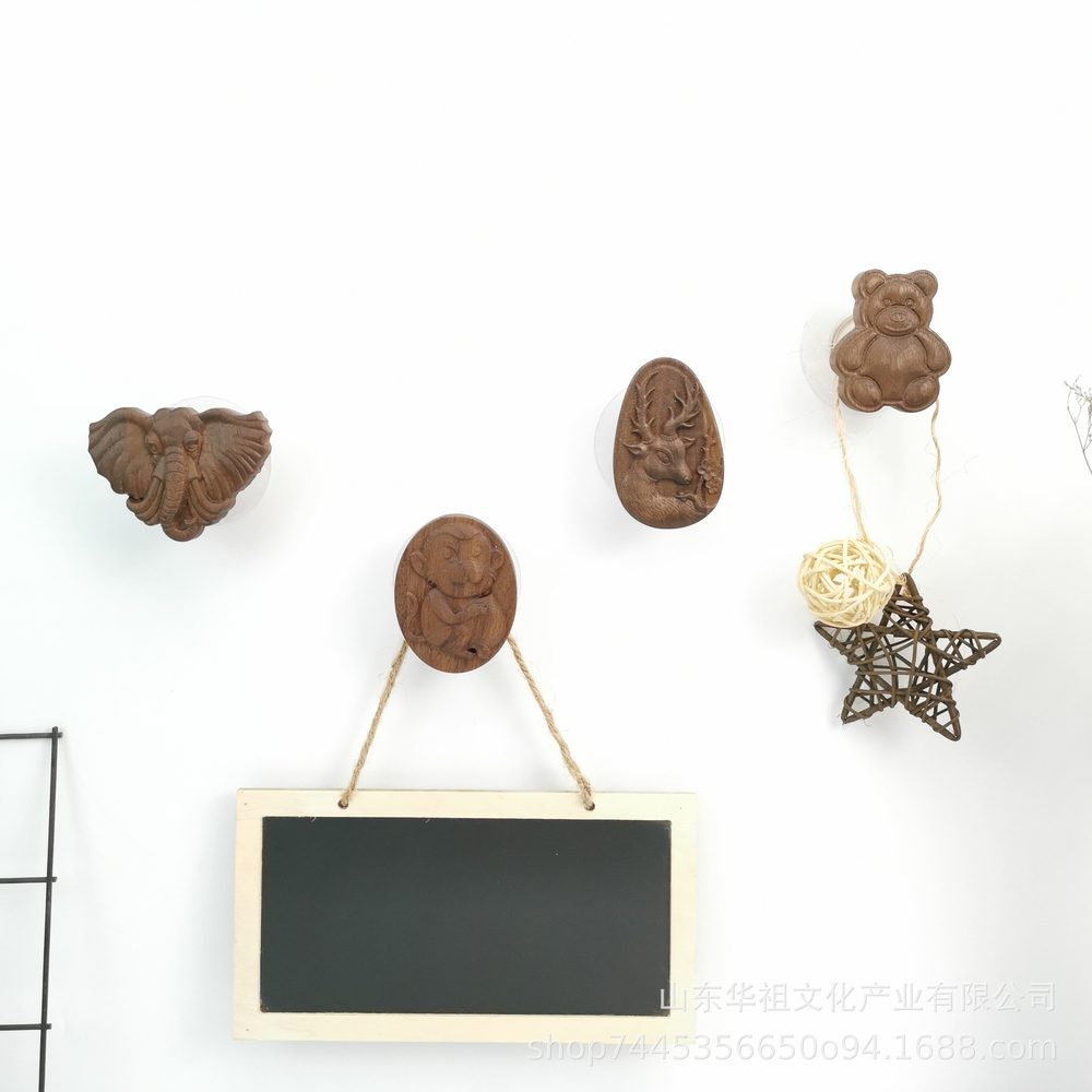 Nordic Ins Style Wooden Creative Hook Wall Hanging Decorative Hanger Wall Single Animal Head Hanging Key Rack