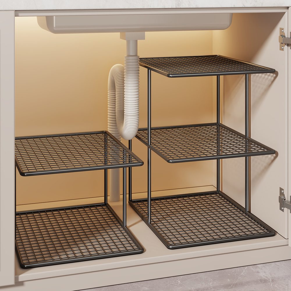 under sink organizer | 下水槽置物架橱柜分层隔板厨房锅架灶台餐具收纳水槽下锅子分隔架