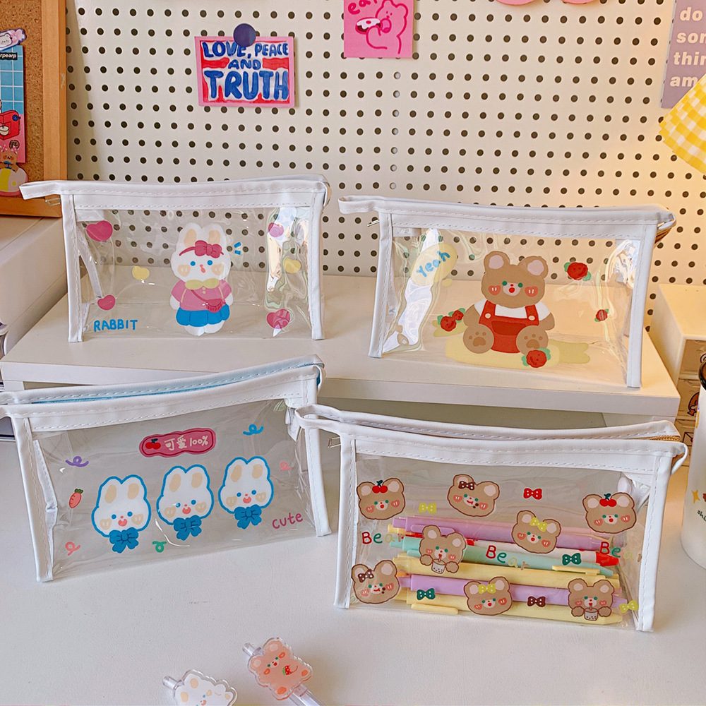 Net Red Transparent Large Capacity Pencil Bag Cute Soft Cute Bear Rabbit Cosmetic Storage Bag High-Value Japanese Wash Bag