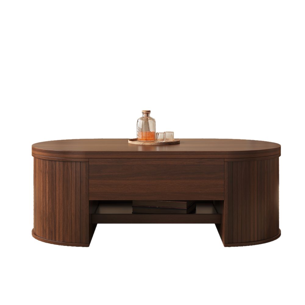 Liftable Coffee Table, Coffee Table With Curved Wooden Sides, Pull-out Shelf, Liftable Table Top, Multifunctional Living Room Furniture.