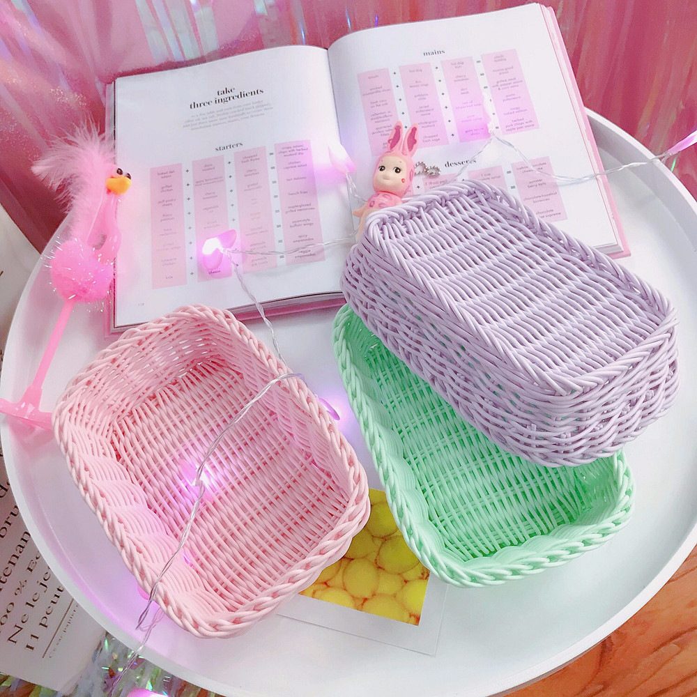 Ice Cream Mark Green Weaving Storage Basket Desktop Sundries Basket Girl Heart Pink Control Photo Props