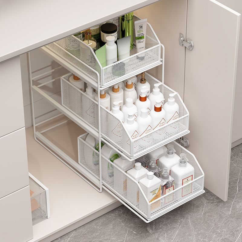 under sink organizer | 下水槽置物架抽拉式浴室柜下收纳盒多层卫生间洗手台下拉篮分层架