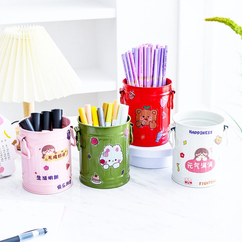 Cylindrical wrought iron pen holder DIY creative desktop storage…