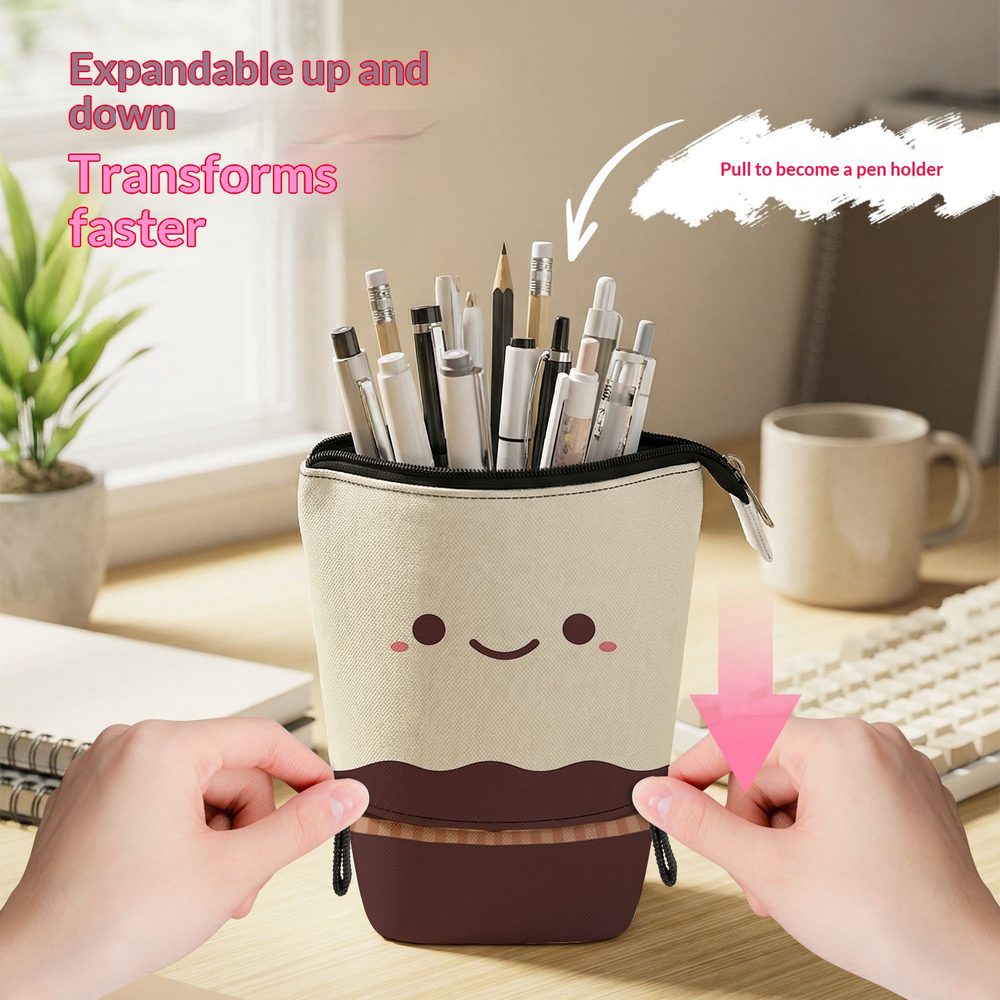 Telescopic Round Cute Cartoon Pen Holder Storage Bag