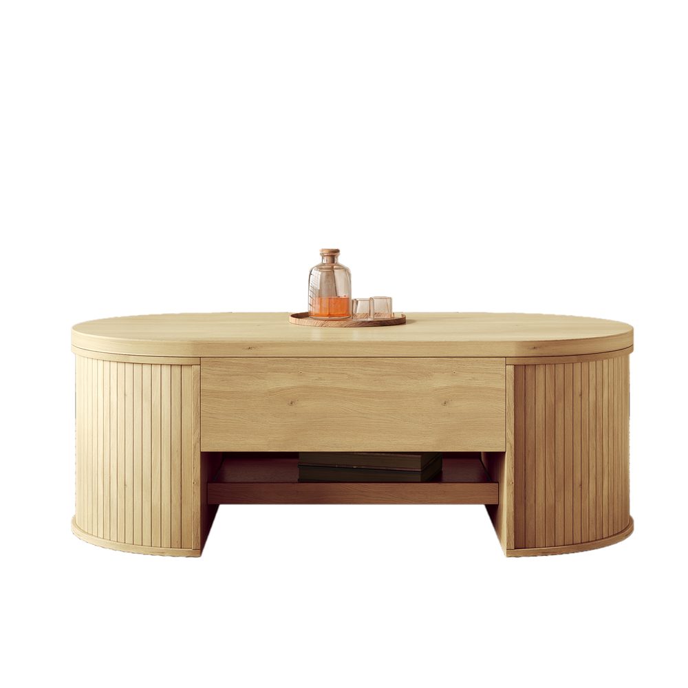 Liftable Coffee Table, Coffee Table With Curved Wooden Sides, Pull-out Shelf, Liftable Table Top, Multifunctional Living Room Furniture.