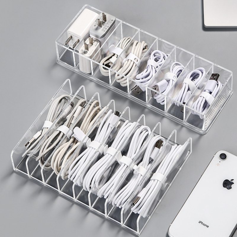 Data Cable Storage Box Transparent With Compartmentalized Charging…