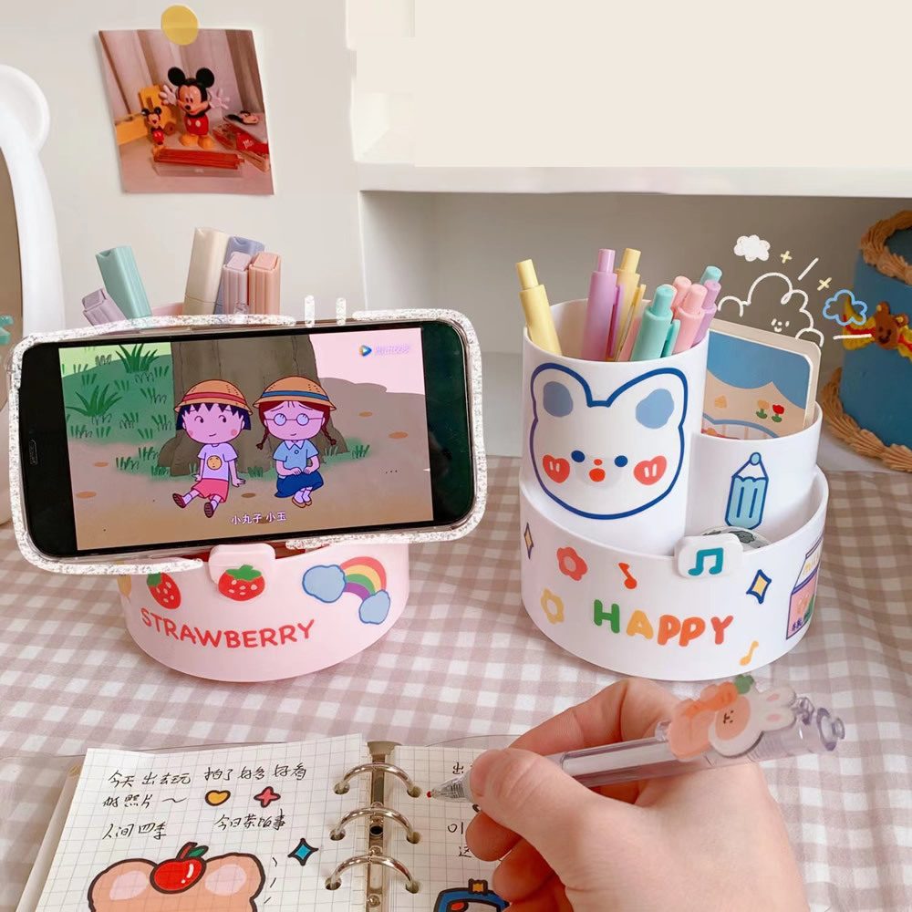 Rotating Pen Holder Cute Girls Desktop Storage Cylinder Ins Simple…