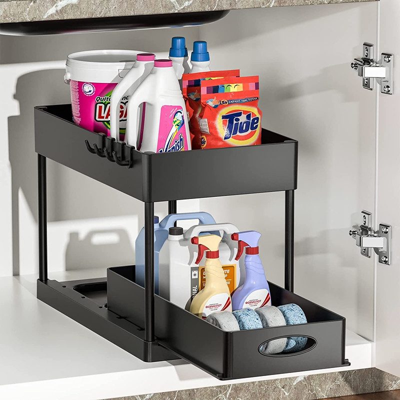 Pull-Out Double Shelf Kitchen Sink Disassembly Storage Countertop Spice Rack Seasoning Storage Rack