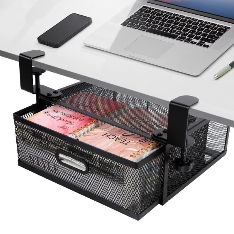 Punch-free under-desk drawer, hidden single-layer shelf, and metal…