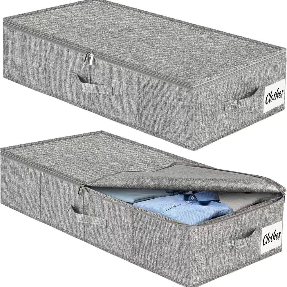 under bed storage | 亚马逊跨境床底收纳盒分格防尘可折叠带盖子衣服床单被子收纳盒