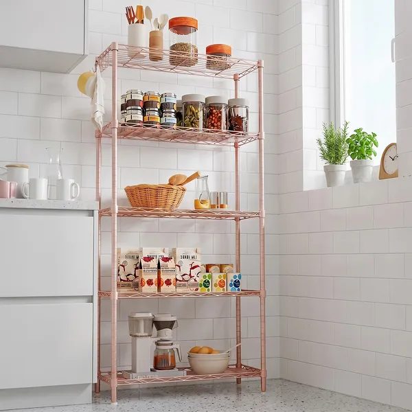 5-layer Adjustable Shelf With Adjustable Spacing, Pin-type Deformable Structure, Adjustable Feet, Display Rack, Iron, 54x29x150cm, Powder Coated With High-gloss Powder