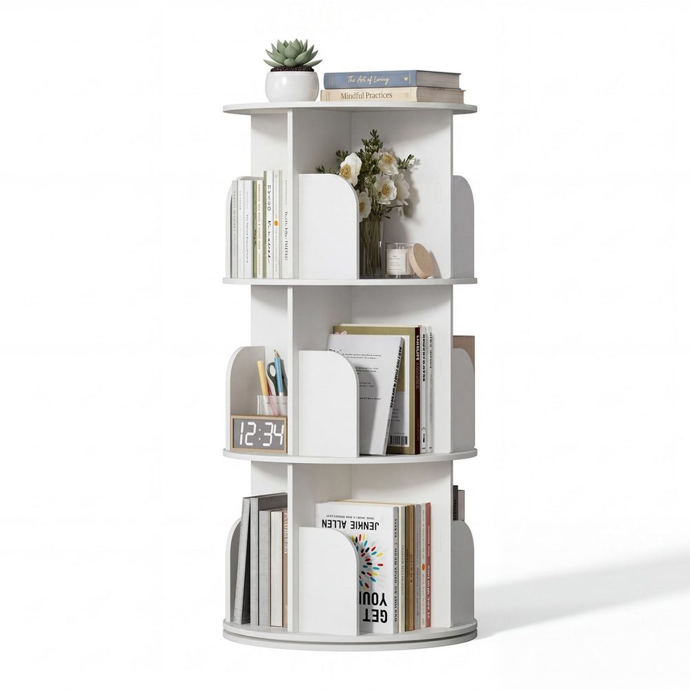 360 Degree Rotating Book Tower, Revolving Round Shelf Carousel,…