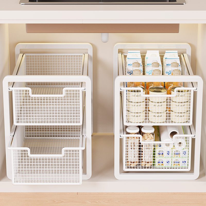 under sink organizer | 下水槽置物架浴室厨房橱柜内分层架子抽拉式超深抽屉拉篮收纳神器