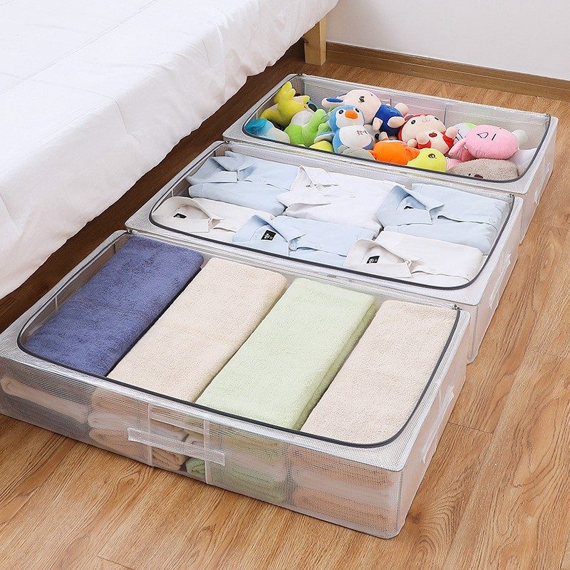 under bed storage | PVC床底收纳箱加粗钢架加厚布艺透明整理箱大容量有盖防潮收纳盒