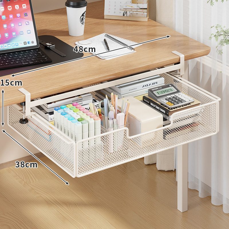 Desktop Drawer Organizer, Under-Desk Hanging Storage Box, Iron Mesh…