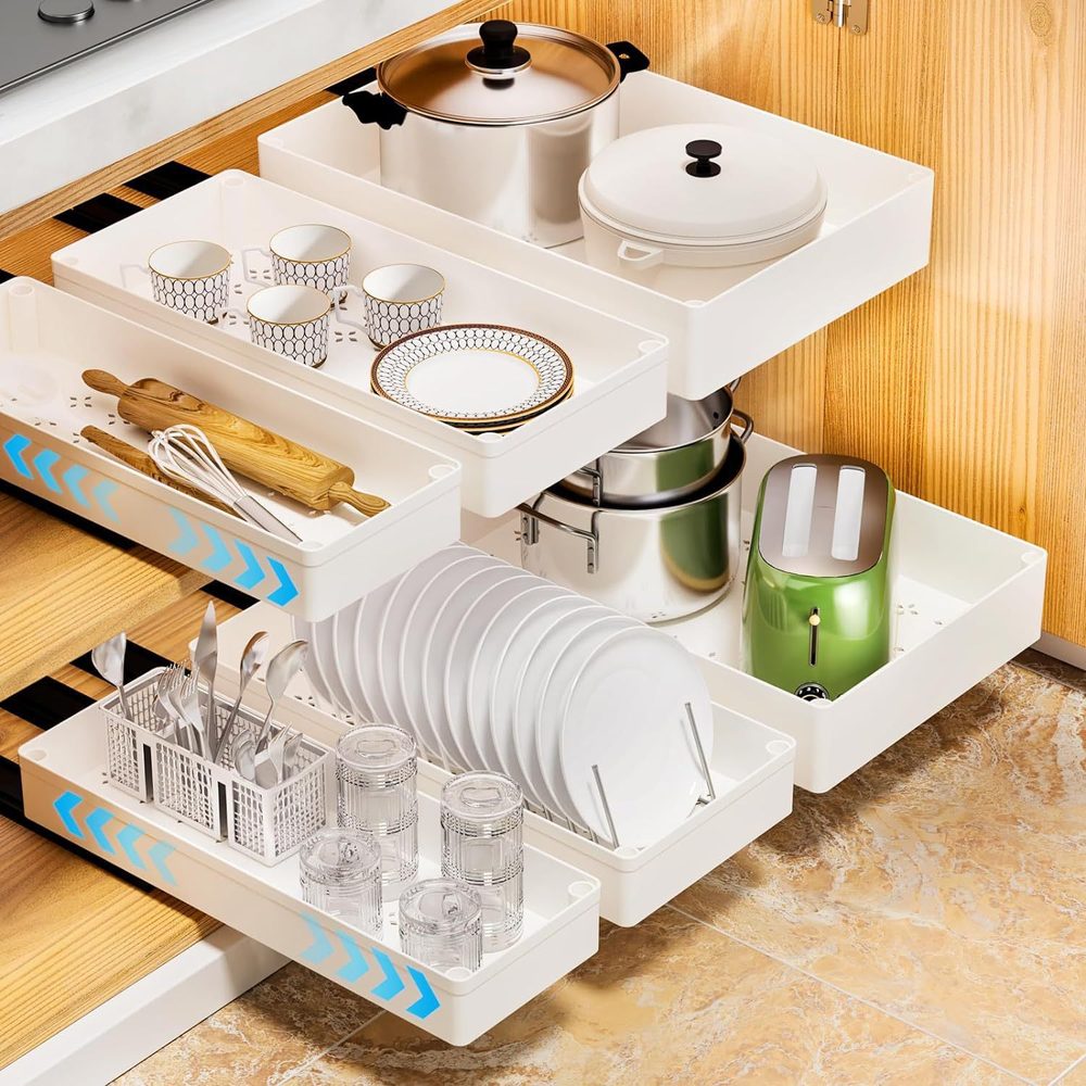 under sink organizer | TEMU免打孔多规格尺寸抽拉式厨房下水槽拉篮橱柜滑轨抽屉收纳架