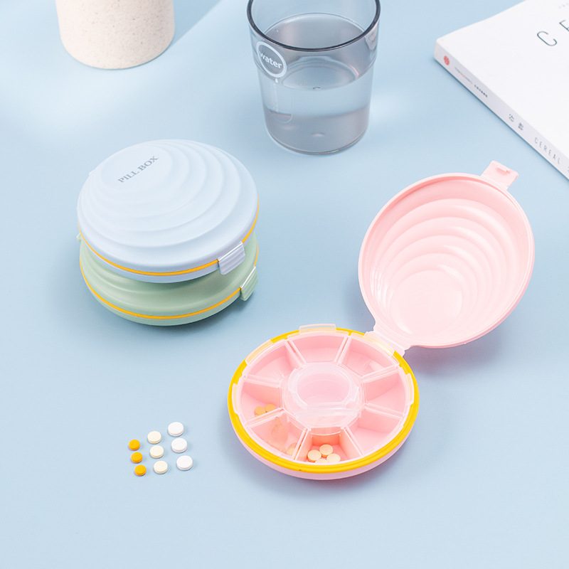 Travel Convenient Small Pill Box Round Mini Carry-On Storage Box Pill Sub-Box Sealed Compartment Pill Box